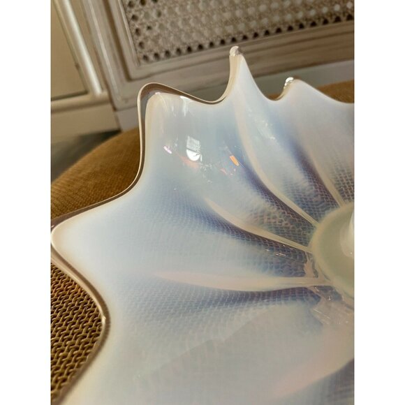 Unique Iridescent Curved White Art Glass Tapered Candle Holder Modern Home Decor - Picture 7 of 8